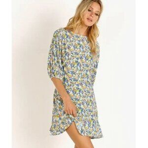 Faithfull the Brand Jeanette Floral Mini Dress Ruffle Hem Puff Sleeve Size 4